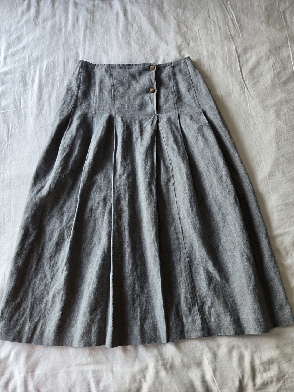 Poetry Blue Gray High-Waist Pleated Midi Skirt, Size 8